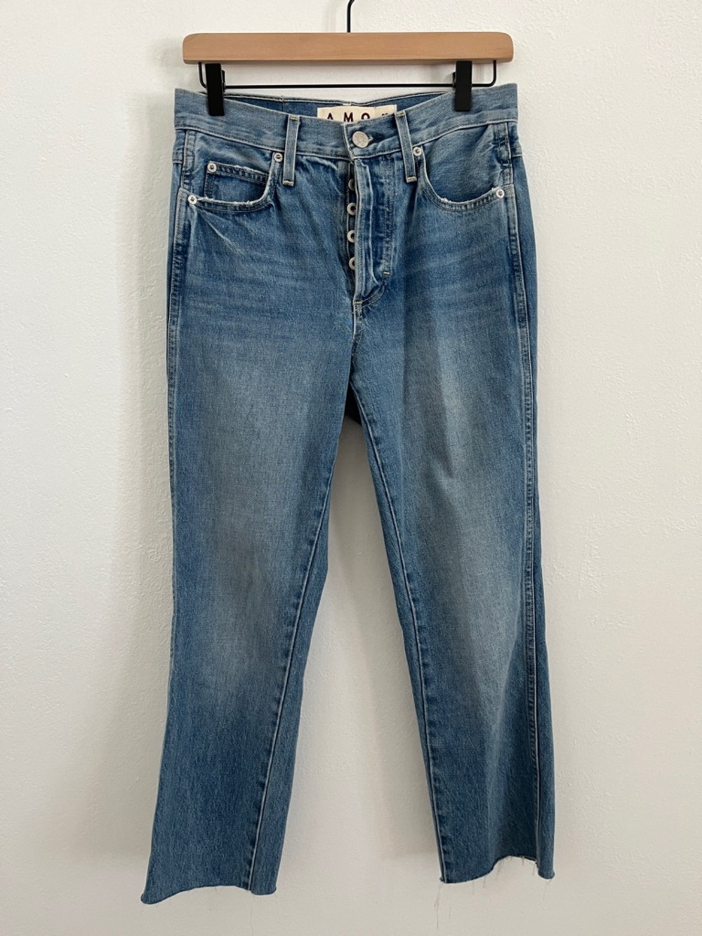 AMO Medium Blue Button-Fly Straight Jeans Size 25